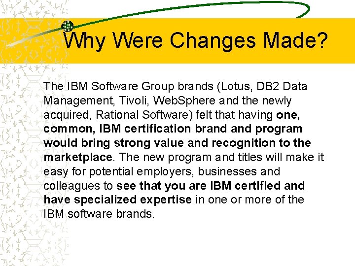 Why Were Changes Made? The IBM Software Group brands (Lotus, DB 2 Data Management,