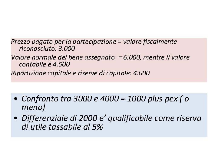 Prezzo pagato per la partecipazione = valore fiscalmente riconosciuto: 3. 000 ESEMPIO Valore normale Prezzo pagato per la partecipazione = valore fiscalmente riconosciuto: 3. 000 ESEMPIO Valore normale