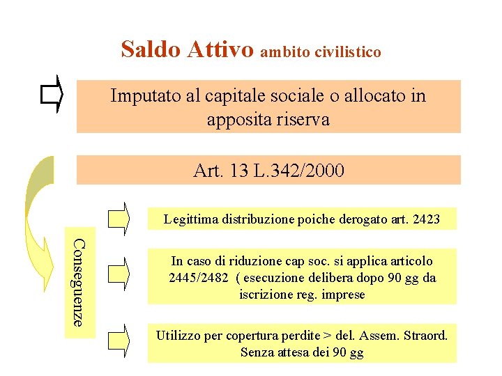Saldo Attivo ambito civilistico Imputato al capitale sociale o allocato in apposita riserva Art. Saldo Attivo ambito civilistico Imputato al capitale sociale o allocato in apposita riserva Art.
