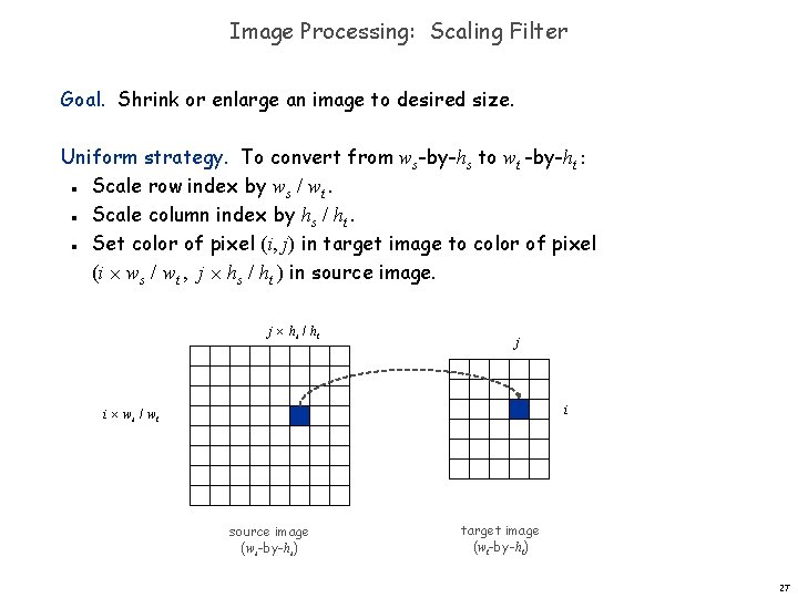 Image Processing: Scaling Filter Goal. Shrink or enlarge an image to desired size. Uniform Image Processing: Scaling Filter Goal. Shrink or enlarge an image to desired size. Uniform