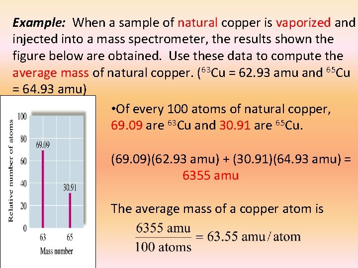 Example: When a sample of natural copper is vaporized and injected into a mass