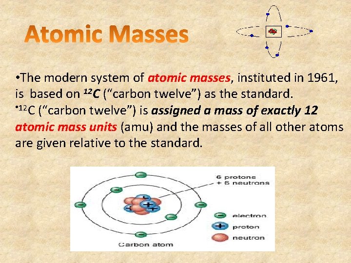  • The modern system of atomic masses, instituted in 1961, is based on