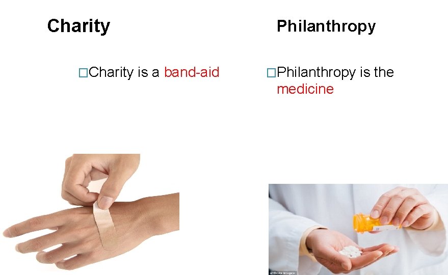 Charity �Charity is a band-aid Philanthropy �Philanthropy is the medicine 