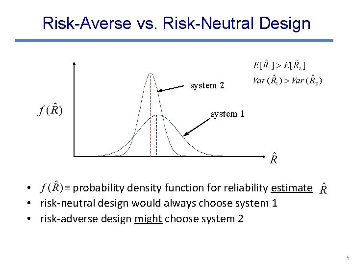 Risk-Averse vs. Risk-Neutral Design system 2 system 1 • = probability density function for