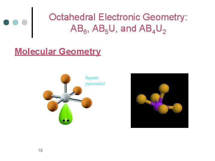 Octahedral Electronic Geometry: AB 6, AB 5 U, and AB 4 U 2 Molecular