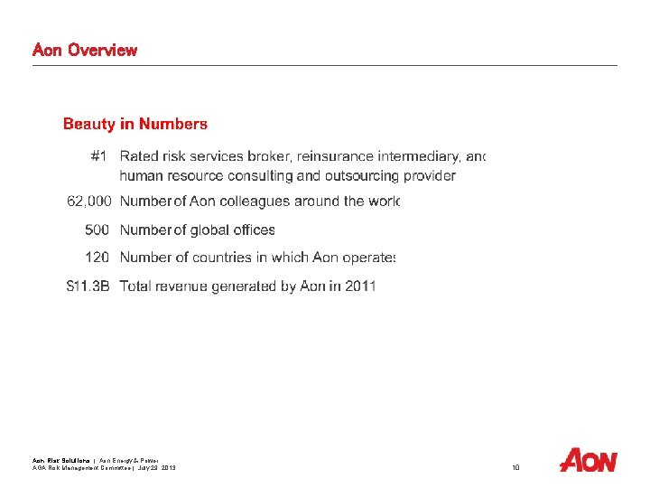 Aon Overview Aon Risk Solutions | Aon Energy & Power AGA Risk Management Committee