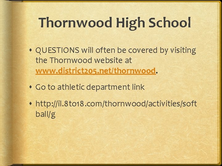 Thornwood HS Thunderbirds Softball Program Parent Awareness