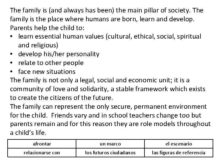 The family is (and always has been) the main pillar of society. The family