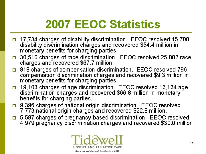 2007 EEOC Statistics p p p 17, 734 charges of disability discrimination. EEOC resolved