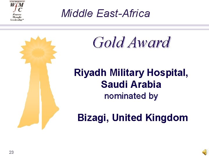 Middle East-Africa Gold Award Riyadh Military Hospital, Saudi Arabia nominated by Bizagi, United Kingdom