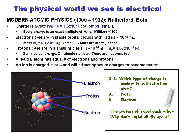 The physical world we see is electrical MODERN ATOMIC PHYSICS (1900 – 1932): Rutherford,