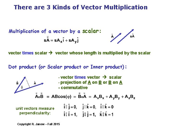 There are 3 Kinds of Vector Multiplication of a vector by a scalar: vector