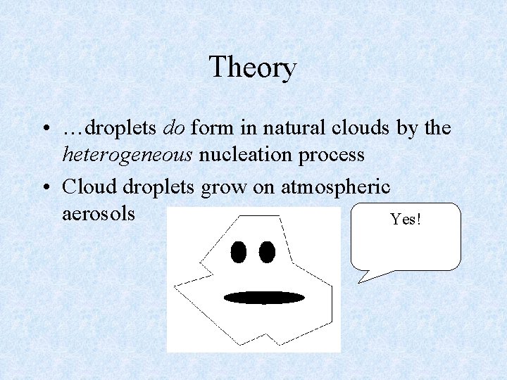 Theory • …droplets do form in natural clouds by the heterogeneous nucleation process •