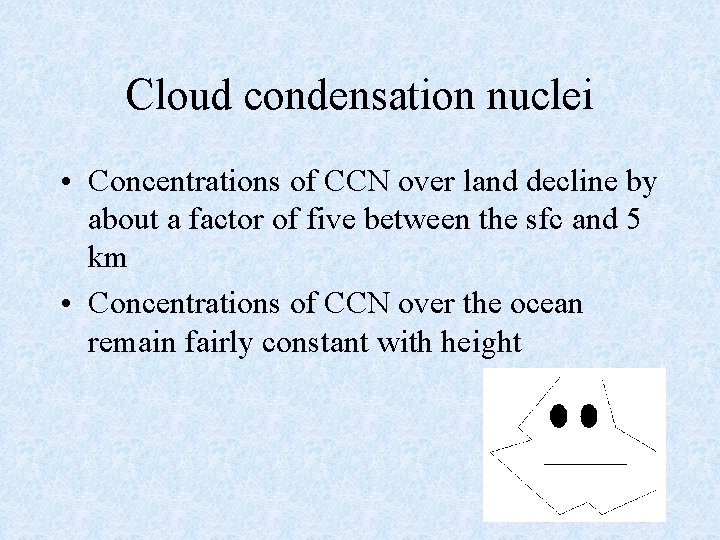 Cloud condensation nuclei • Concentrations of CCN over land decline by about a factor