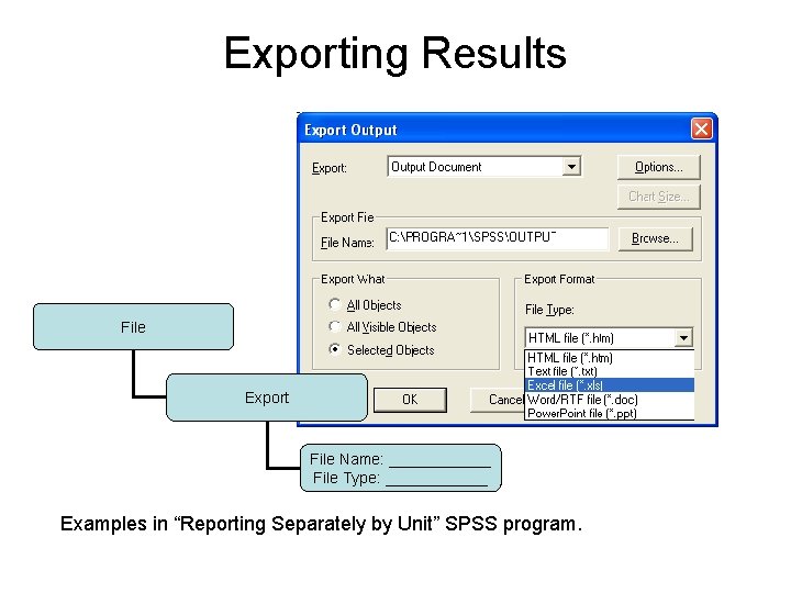 Exporting Results File Export File Name: ______ File Type: ______ Examples in “Reporting Separately
