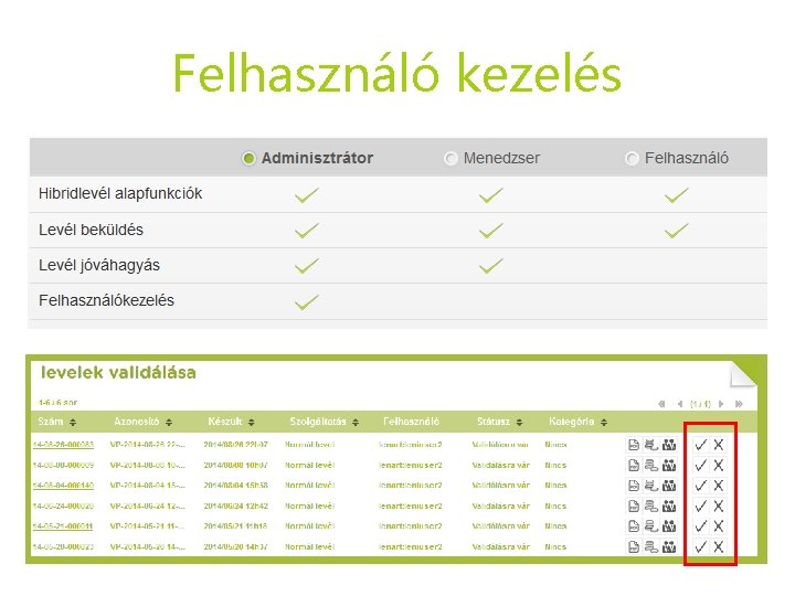 Felhasználó kezelés Felhasználó kezelés