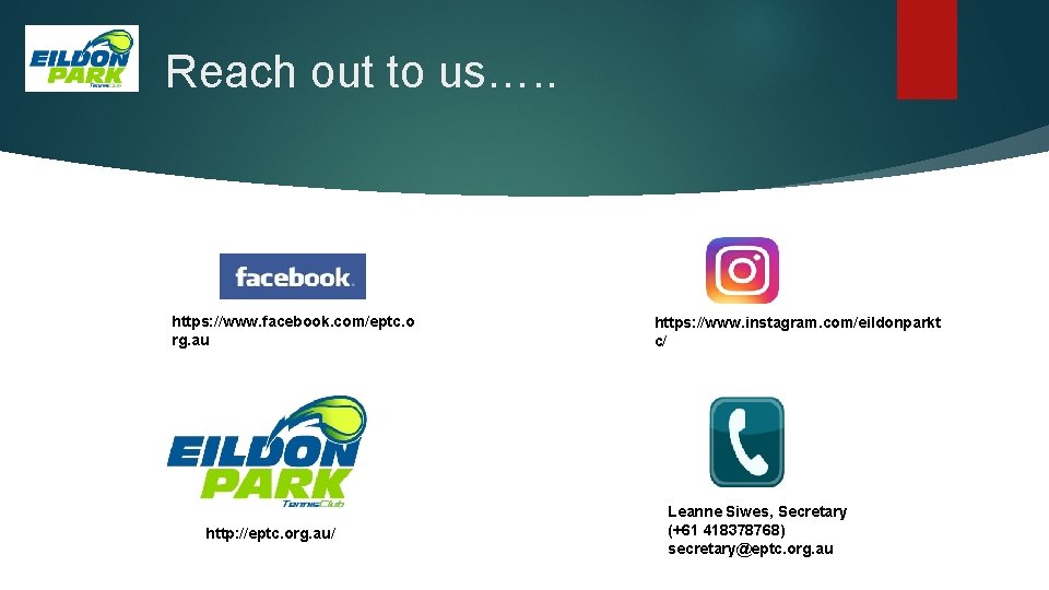 Reach out to us…. . https: //www. facebook. com/eptc. o rg. au http: //eptc.