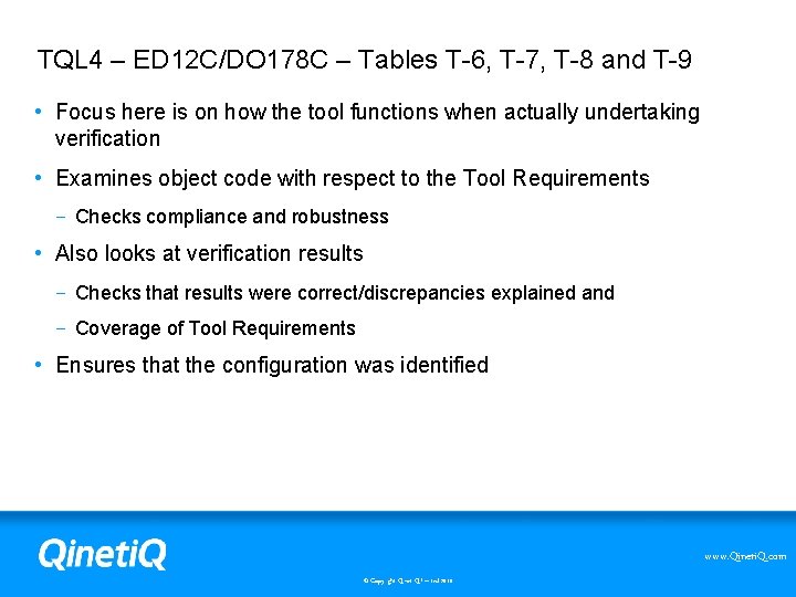 TQL 4 – ED 12 C/DO 178 C – Tables T-6, T-7, T-8 and