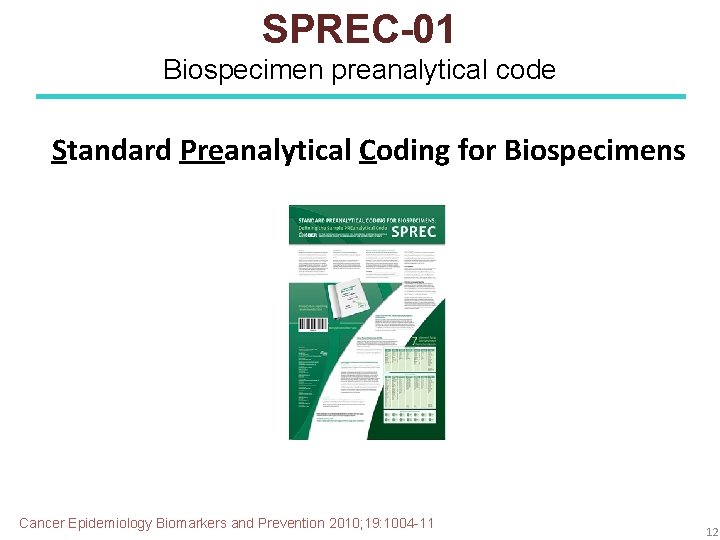 SPREC-01 Biospecimen preanalytical code Standard Preanalytical Coding for Biospecimens Cancer Epidemiology Biomarkers and Prevention