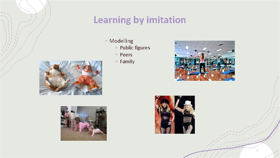 Learning by imitation + Modelling + Public figures + Peers + Family 7 