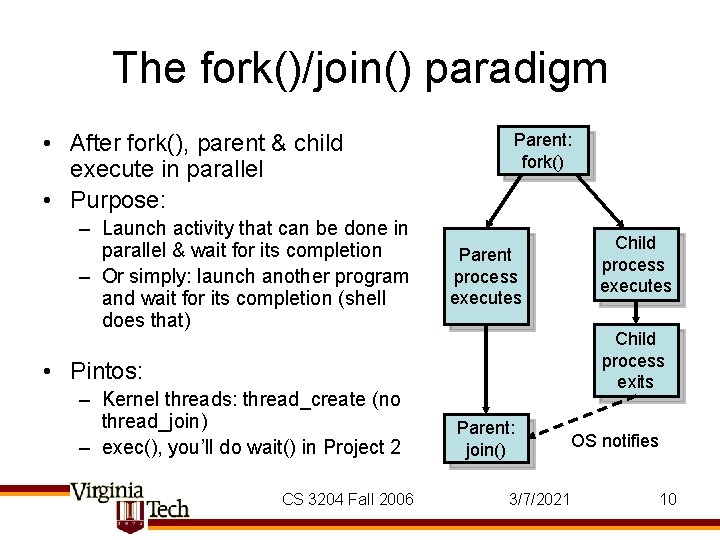 The fork()/join() paradigm • After fork(), parent & child execute in parallel • Purpose: