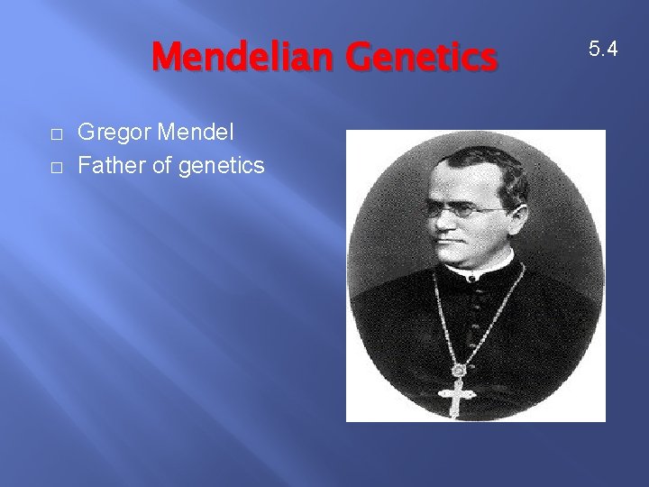 Mendelian Genetics � � Gregor Mendel Father of genetics 5. 4 