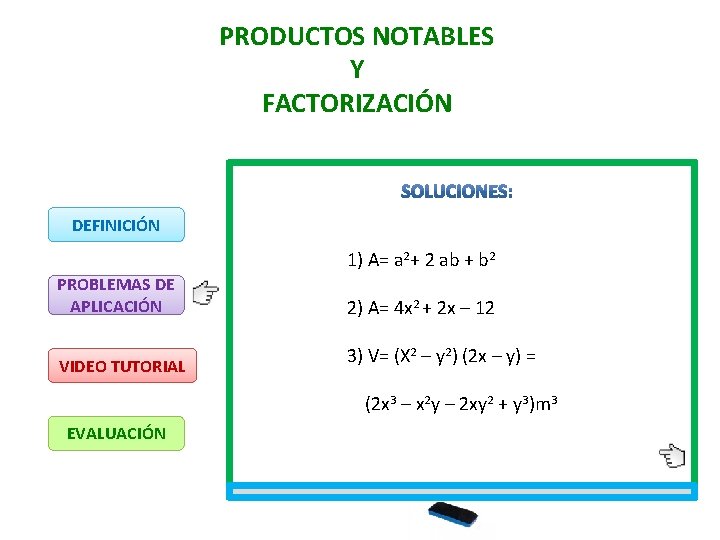 PRODUCTOS NOTABLES Y FACTORIZACIÓN DEFINICIÓN 1) A= a 2+ 2 ab + b 2