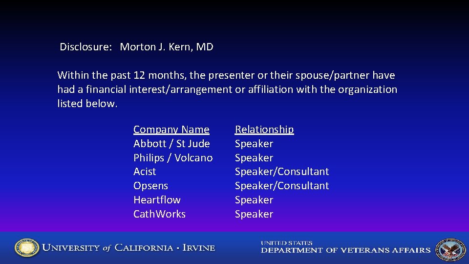  Disclosure: Morton J. Kern, MD Within the past 12 months, the presenter or