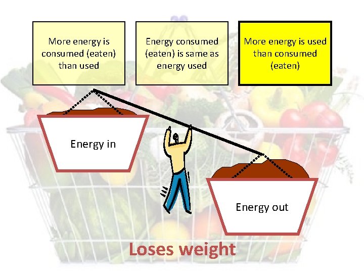 More energy is consumed (eaten) than used Energy consumed (eaten) is same as energy