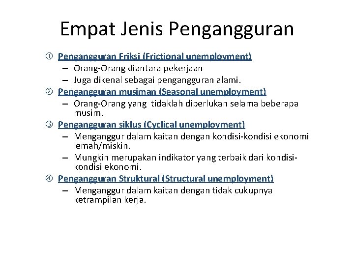 Empat Jenis Pengangguran Friksi (Frictional unemployment) – Orang-Orang diantara pekerjaan – Juga dikenal sebagai