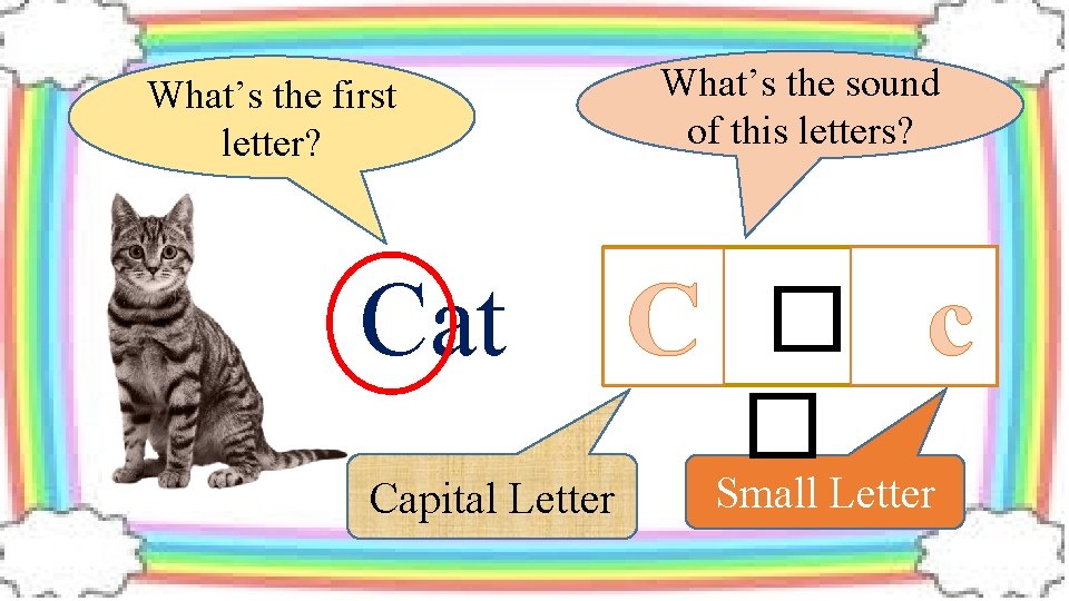 What’s the first letter? Cat What’s the sound of this letters? C � c