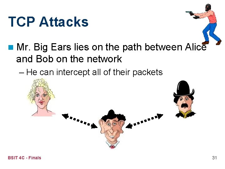 TCP Attacks n Mr. Big Ears lies on the path between Alice and Bob