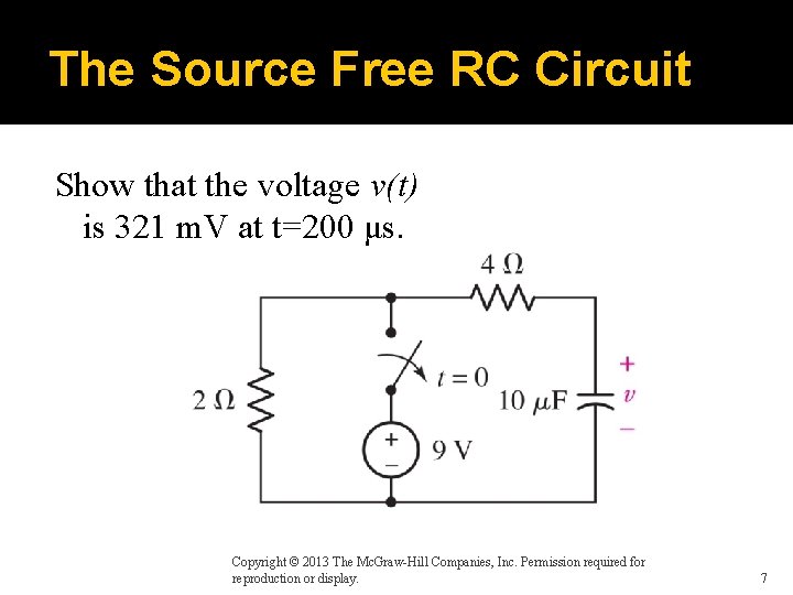 The Source Free RC Circuit Show that the voltage v(t) is 321 m. V