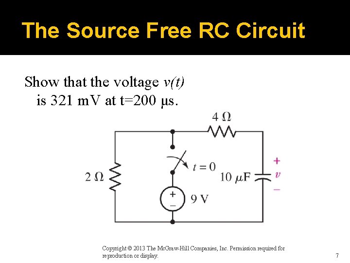 The Source Free RC Circuit Show that the voltage v(t) is 321 m. V