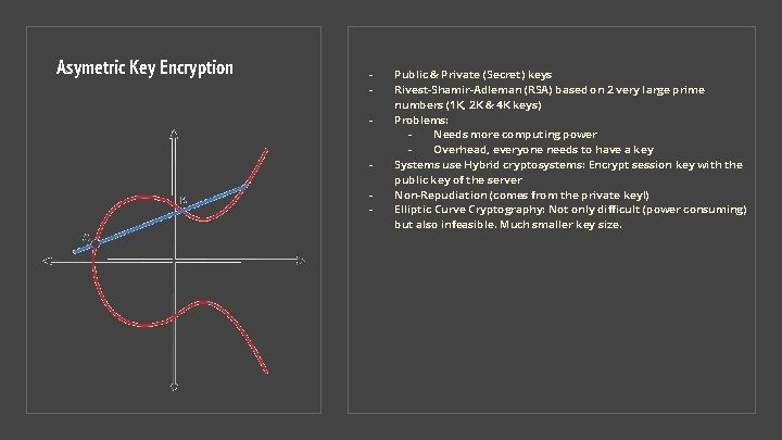 Asymetric Key Encryption - - Public & Private (Secret) keys Rivest-Shamir-Adleman (RSA) based on