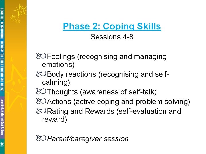 Phase 2: Coping Skills Sessions 4 -8 Feelings (recognising and managing emotions) Body reactions Phase 2: Coping Skills Sessions 4 -8 Feelings (recognising and managing emotions) Body reactions