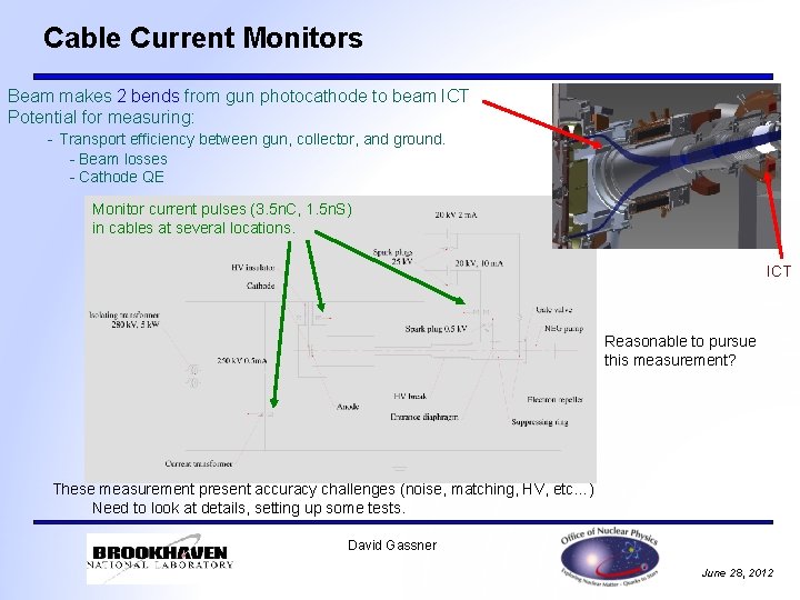 Cable Current Monitors Beam makes 2 bends from gun photocathode to beam ICT Potential