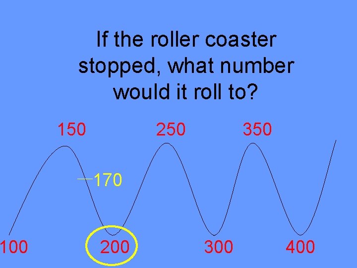 100 If the roller coaster stopped, what number would it roll to? 150 250