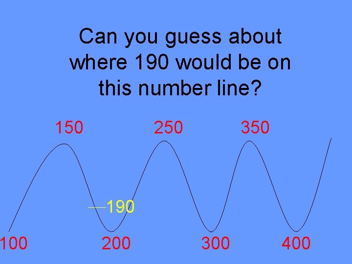 100 Can you guess about where 190 would be on this number line? 150