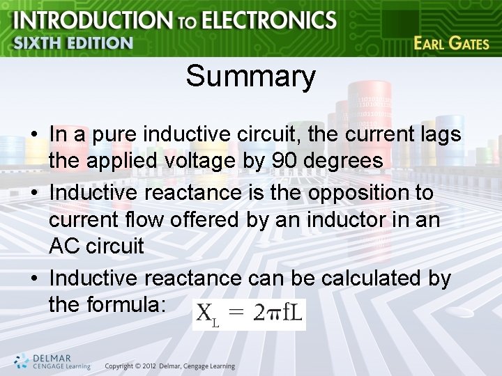 Summary • In a pure inductive circuit, the current lags the applied voltage by