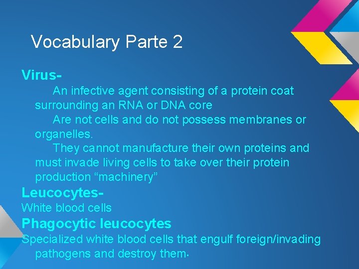 Vocabulary Parte 2 Virus. An infective agent consisting of a protein coat surrounding an Vocabulary Parte 2 Virus. An infective agent consisting of a protein coat surrounding an