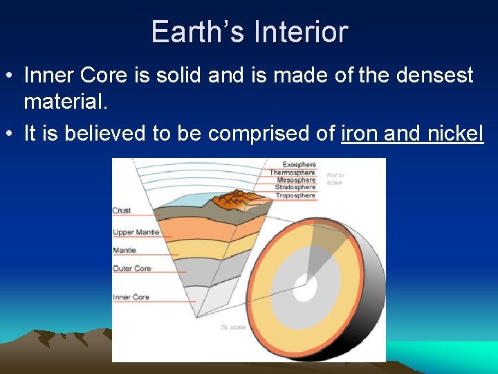 Earth’s Interior • Inner Core is solid and is made of the densest material.