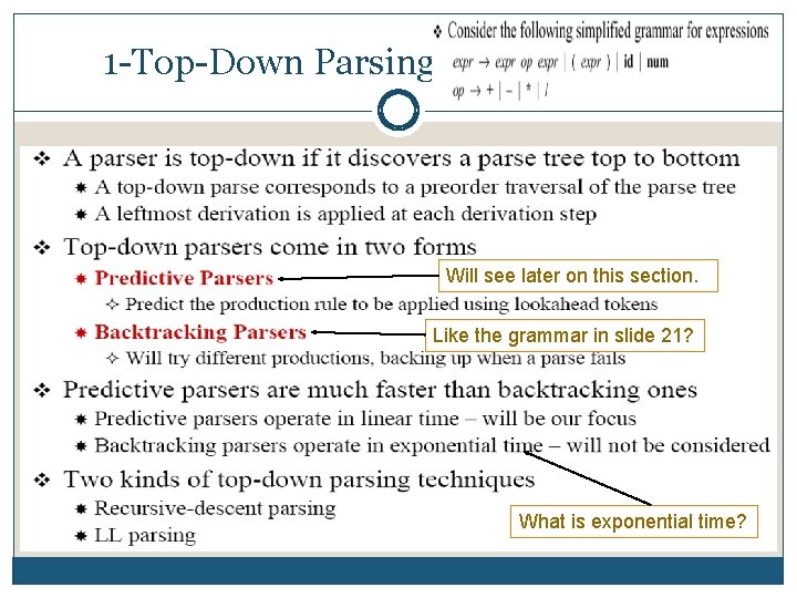 1 Top Down Parsing Will see later on this section. Like the grammar in