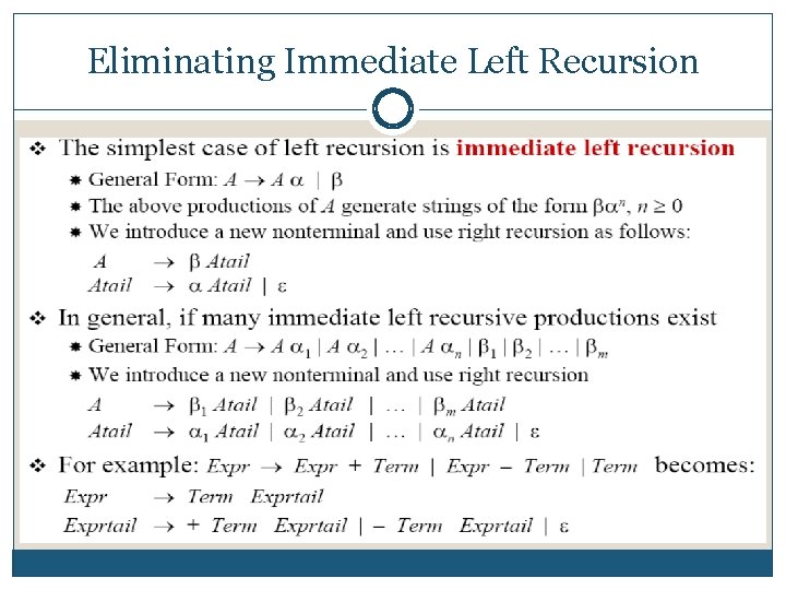 Eliminating Immediate Left Recursion 