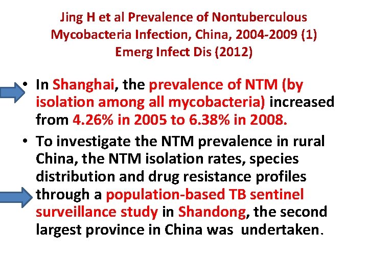 Jing H et al Prevalence of Nontuberculous Mycobacteria Infection, China, 2004 -2009 (1) Emerg