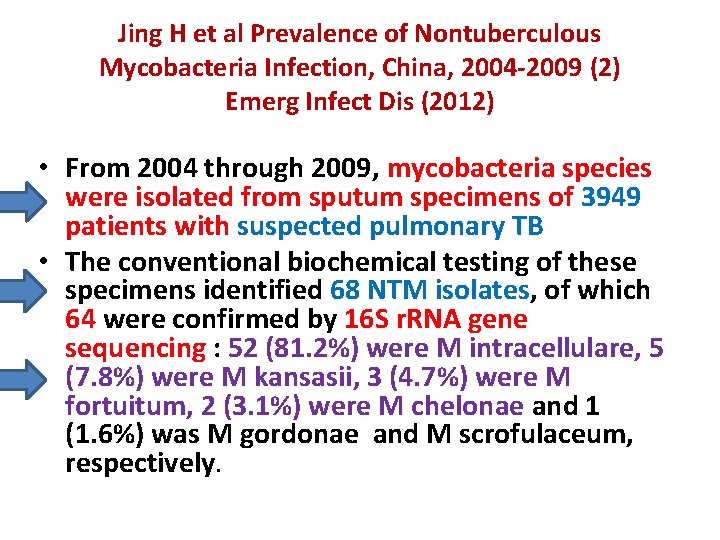 Jing H et al Prevalence of Nontuberculous Mycobacteria Infection, China, 2004 -2009 (2) Emerg