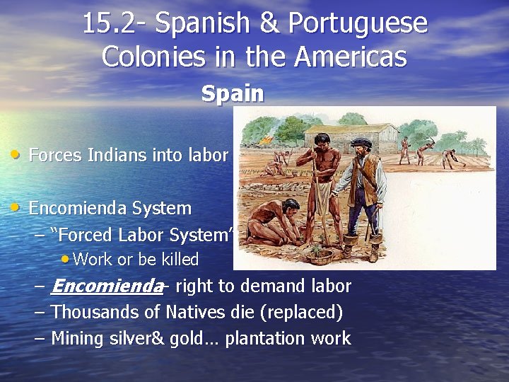 15. 2 - Spanish & Portuguese Colonies in the Americas Spain • Forces Indians