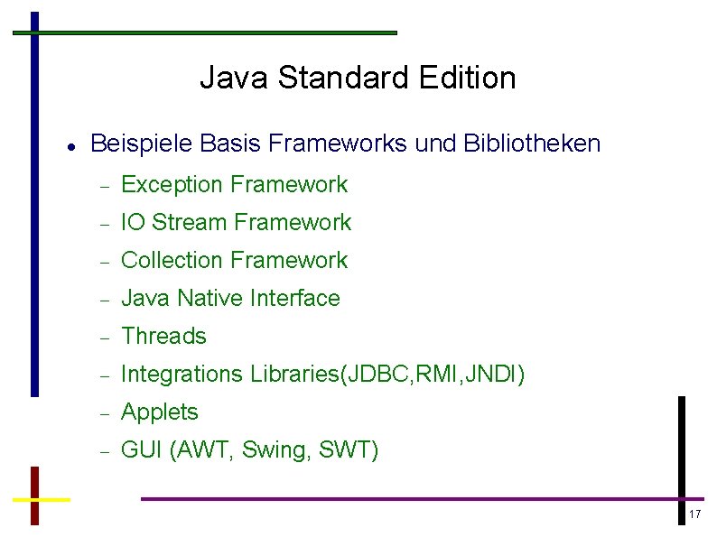 Java Standard Edition Beispiele Basis Frameworks und Bibliotheken Exception Framework IO Stream Framework Collection