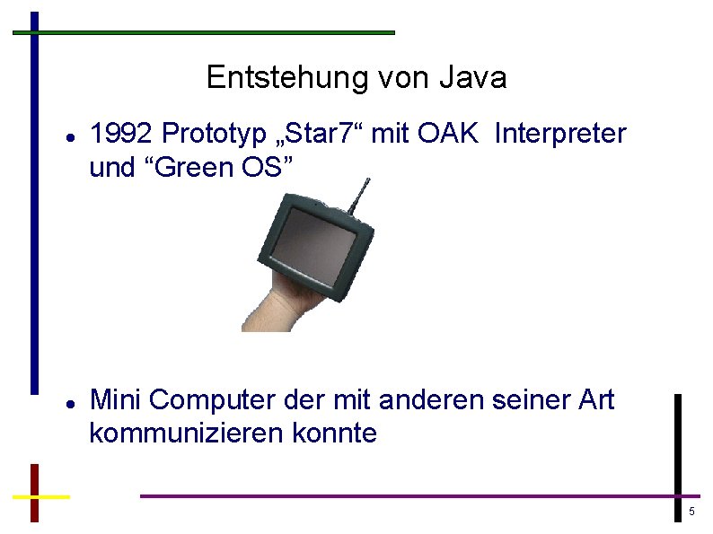 Entstehung von Java 1992 Prototyp „Star 7“ mit OAK Interpreter und “Green OS” Mini