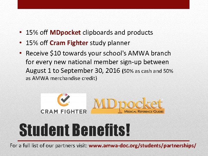  • 15% off MDpocket clipboards and products • 15% off Cram Fighter study
